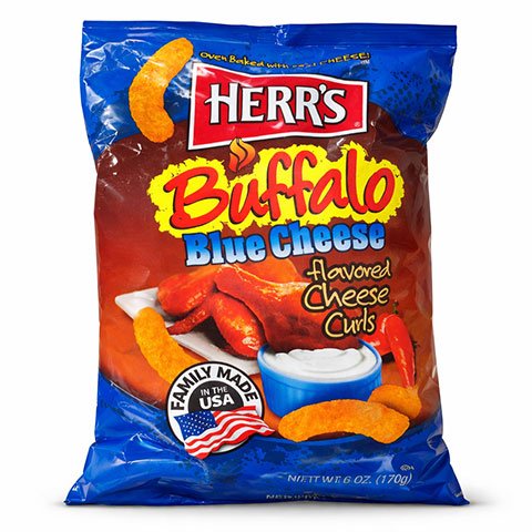 Herr’s Buffalo Blue Cheese Curls deliver a bold American snack experience. Inspired by classic buffalo wings, these cheese curls are coated in a spicy buffalo seasoning and balanced with the rich, tangy taste of blue cheese. Each curl is light, crunchy, and packed with flavour. The heat from the buffalo spice blends perfectly with the creamy blue cheese finish, making it a great choice for anyone who enjoys spicy snacks with a cheesy twist. Perfect for parties, movie nights, or everyday snacking, this USA-made favourite brings strong flavour in every bite.